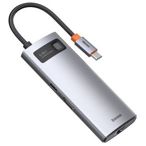 Baseus Metal Gleam Series 6-in-1 Multifunctional Type-C HUB Docking Station Gray(Type-C to HDMI*1+USB3.0*3+PD*1+RJ45*1) 6953156204645