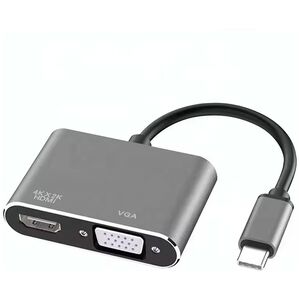 Adapter DeTech, 2in1 USB-C - HDMI+VGA, 4K, 30Hz, 3D, Gray - 17842 έως 12 άτοκες Δόσεις