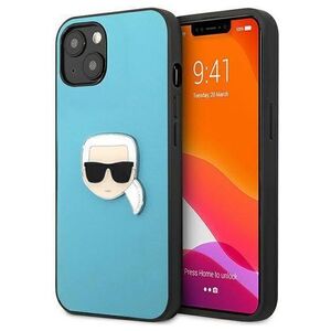 Original Case IPHONE 13 MINI Karl Lagerfeld Hardcase Leather Ikonik Karl`s Head Metal (KLHCP13SPKMB) blue 3666339028619