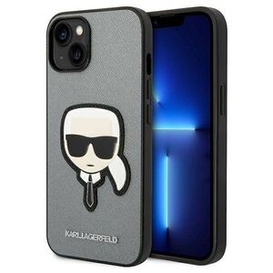 Original Case IPHONE 14 PLUS Karl Lagerfeld Hardcase Saffiano Karl`s Head Patch silver 3666339077082