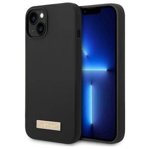 Original Case IPHONE 14 PLUS Guess Hard Case Silicone Logo Plate MagSafe black 3666339070236