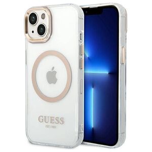 Original Case IPHONE 14 PLUS Guess Hard Case Metal Outline Magsafe (GUHMP14MHTRMD) gold 3666339069711