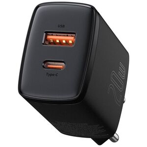 Baseus Compact Quick Charger, USB, USB-C, 20W (black) 6953156207233