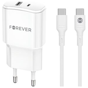 Forever TC-01-20AC PD QC charger 1x USB-C 1x USB 20W white + USB-C - USB-C cable 20W 5907457738560