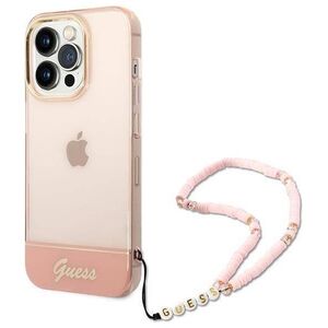 Original Case IPHONE 14 PRO MAX Guess Hardcase Translucent Pearl Strap pink 3666339064310