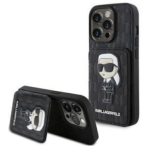 Original Case APPLE IPHONE 15 PRO Karl Lagerfeld Hardcase Saffiano Cardslots and Stand Monogram Ikonik Patch (KLHCP15LSAKKNSCK) black 3666339169497