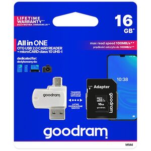 GoodRam memory card 16GB microSDHC cl. 10 UHS-I + adapter + card reader 5908267930267