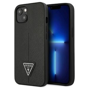 Original Case IPHONE 14 PLUS Guess Hardcase Saffianotriangle Logo (GUHCP14MPSATLK) black 3666339065379