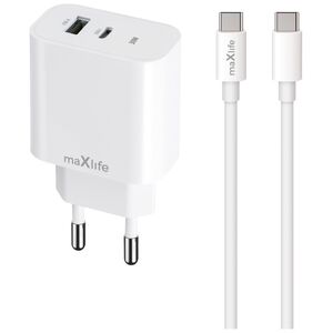 Maxlife MXTC-06-30AC PD QC charger 1x USB-C 1x USB 30W white + USB-C - USB-C cable 60W 5907457738430