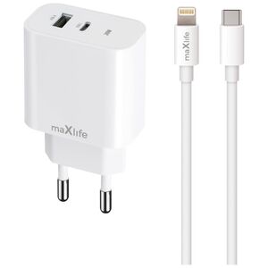 Maxlife MXTC-06-20AC PD QC charger 1x USB-C 1x USB 20W white + USB-C - Lightning cable 20W 5907457738423