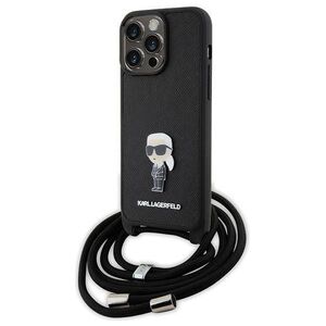 Original Case APPLE IPHONE 15 PRO MAX Karl Lagerfeld Hardcase Crossbody Saffiano Monogram Metal Pin Karl & Choupette (KLHCP15XSASKNPSK) black 3666339165901