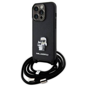 Original Case APPLE IPHONE 15 PRO Karl Lagerfeld Hardcase Crossbody Saffiano Metal Pin Karl & Choupette (KLHCP15LSAKCPSK) black 3666339165772