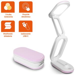 Collapsable LED desk Lamp 10W, 3000/4500/6000K, 1200mAh, pink, LTC 5902270787719
