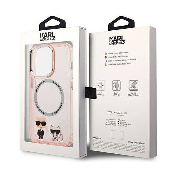Original Case IPHONE 14 PRO Karl Lagerfeld Hardcase Karl & Choupette Aluminium Magsafe (KLHMP14LHKCP) pink 3666339087340