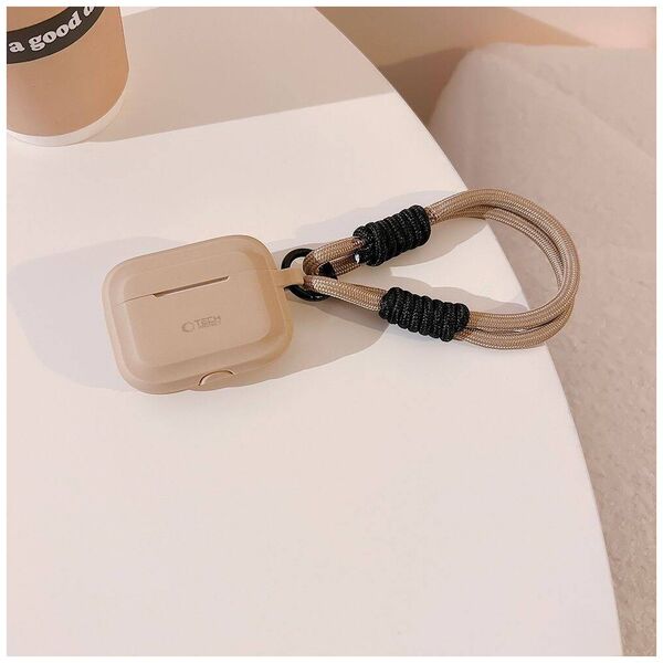 Case for APPLE AIRPODS PRO 1 / 2 Tech-Protect Silicone Rope Cafe Latte creamy 5906302313235