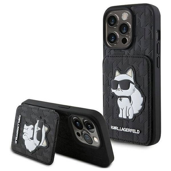 Original Case APPLE IPHONE 15 PRO Karl Lagerfeld Hardcase Saffiano Cardslots and Stand Monogram Choupette (KLHCP15LSAKCNSCK) black 3666339169619