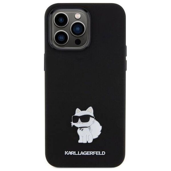 Original Case APPLE IPHONE 15 PRO MAX Karl Lagerfeld Silicone Choupette Metal Pin (KLHCP15XSMHCNPK) black 3666339166380