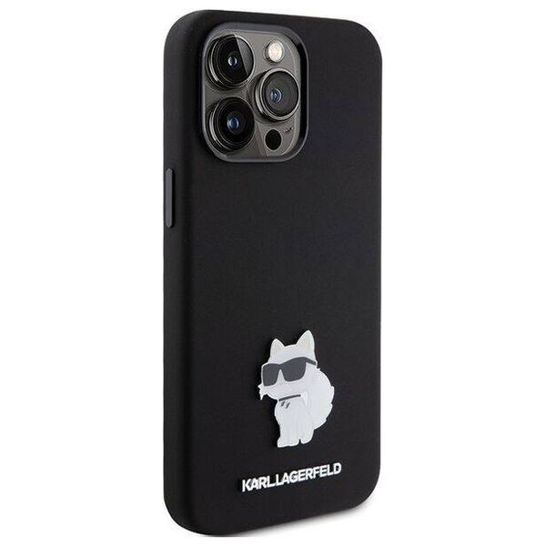 Original Case APPLE IPHONE 15 PRO MAX Karl Lagerfeld Silicone Choupette Metal Pin (KLHCP15XSMHCNPK) black 3666339166380