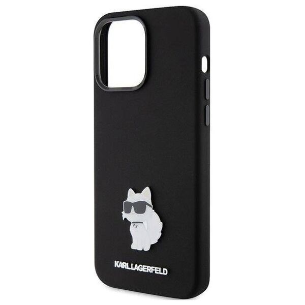 Original Case APPLE IPHONE 15 PRO MAX Karl Lagerfeld Silicone Choupette Metal Pin (KLHCP15XSMHCNPK) black 3666339166380