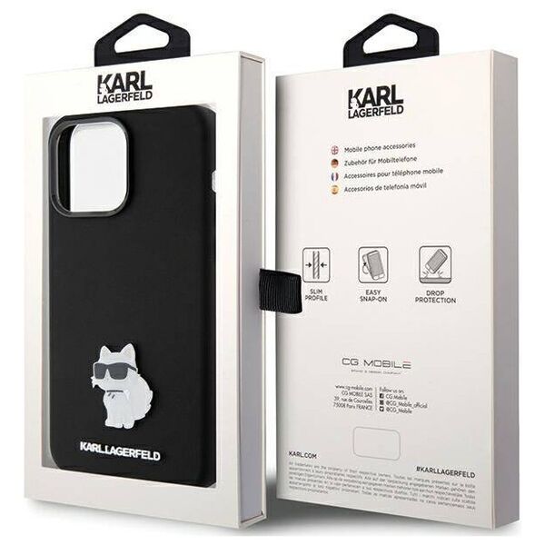 Original Case APPLE IPHONE 15 PRO MAX Karl Lagerfeld Silicone Choupette Metal Pin (KLHCP15XSMHCNPK) black 3666339166380