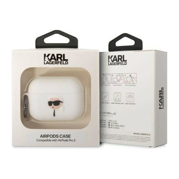 Case APPLE AIRPODS PRO 2 Karl Lagerfeld Silicone Karl Head 3D white 3666339099244
