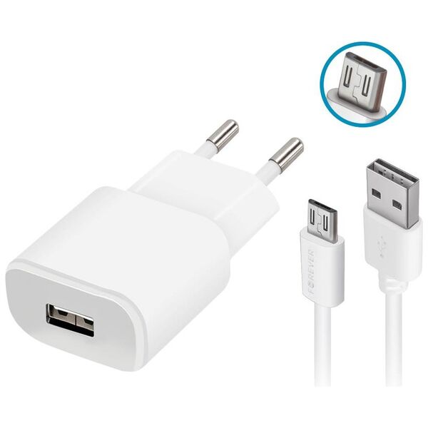 Forever TC-01 charger 1x USB 2A white + microUSB cable 5900495677730