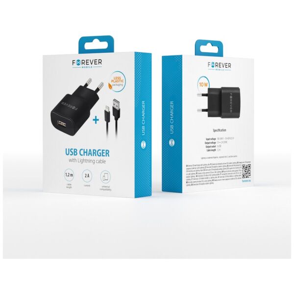 Forever TC-01 charger 1x USB 2A black + Lightning cable 5900495623324