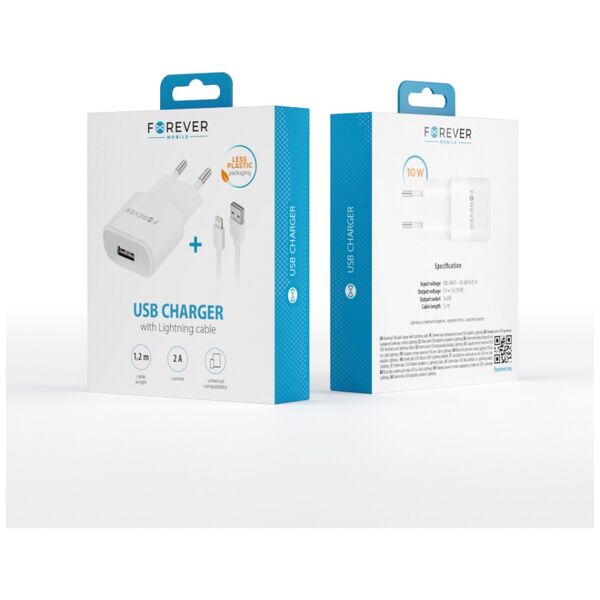 Forever TC-01 charger 1x USB 2A white + Lightning cable 5900495623331