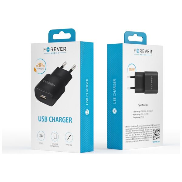 Forever TC-01 charger 1x USB 3A black 5900495623270