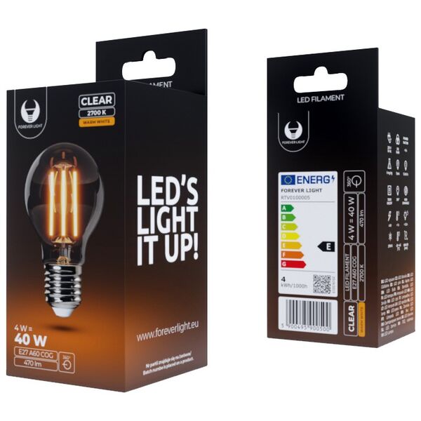 LED Bulb Filament E27 A60 4W 230V 2700K 470lm COG clear Forever Light 5900495900500