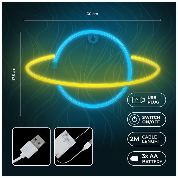 Neon LED Light SATURN yellow blue Bat + USB FLNE11 Forever Light 5900495956170