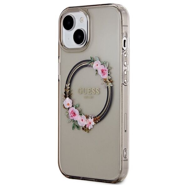 Guess case for iPhone 15 6,1&quot; GUHMP15SHFWFCK black HC MAGSAFE IML FLOWERS WREATH 3666339221287