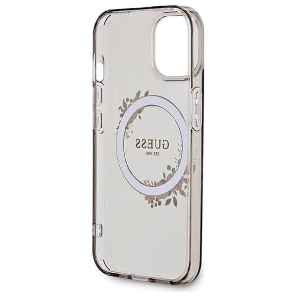 Guess case for iPhone 15 6,1&quot; GUHMP15SHFWFCK black HC MAGSAFE IML FLOWERS WREATH 3666339221287
