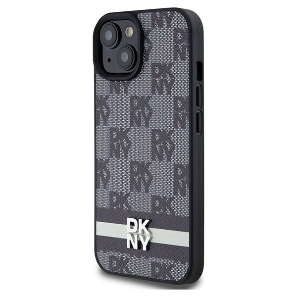 DKNY case for iPhone 15 Plus 6,7&quot; DKHCP15MPCPTSSK black HC PU checkered pattern w printed stripes 3666339263201