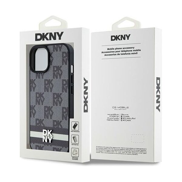DKNY case for iPhone 15 Plus 6,7&quot; DKHCP15MPCPTSSK black HC PU checkered pattern w printed stripes 3666339263201