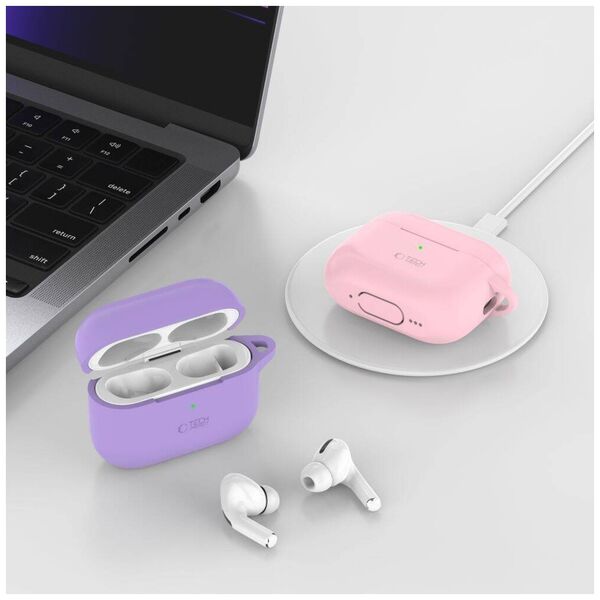 Case for APPLE AIRPODS PRO 1 / 2 Tech-Protect Silicone Hook Lavender purple 5906302313303