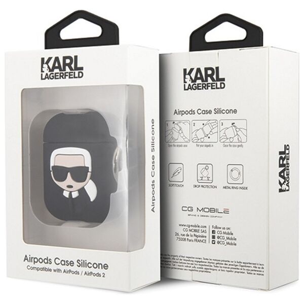 Karl Lagerfeld case for AirPods KLACCSILKHBK black Silicone Iconic 3700740463789