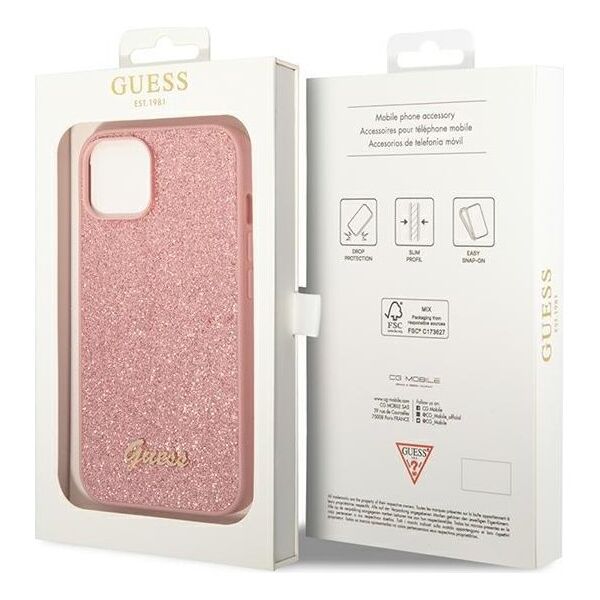 Guess case for iPhone 14 Pro Max 6,7&quot; GUHCP14XHGGSHP pink PC/TPU Glitter Flakes Case Script Metal Logo 3666339065072