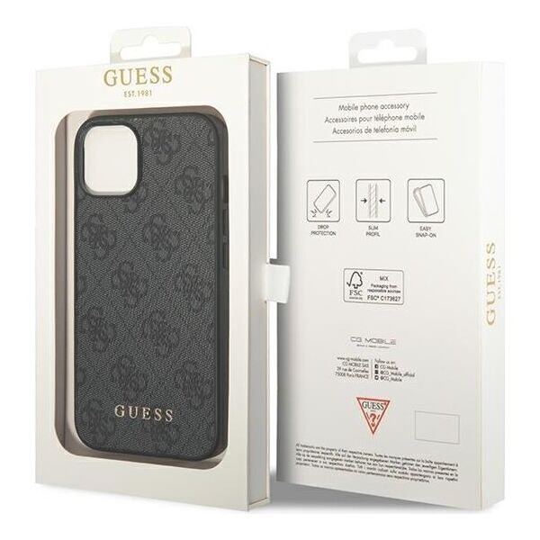 Guess case for iPhone 14 6,1&quot; GUHCP14SG4GFGR gray Basic PC/TPU 4G PU case Gold Logo 3666339094034