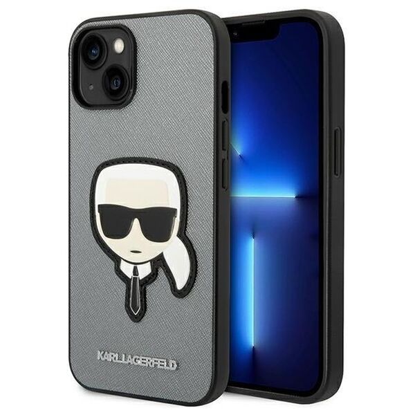 Karl Lagerfeld case for iPhone 14 6,1&quot; KLHCP14SSAPKHG silver PU Saffiano case with Karl Head Patch 3666339077075