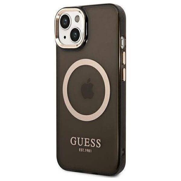 Guess case for iPhone 14 Pro 6,1&quot; GUHMP14LHTCMK black HC Magsafe Gold Outline Translucent 3666339069605