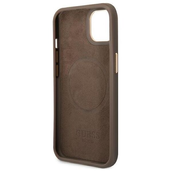 Guess case for iPhone 14 Pro 6,1&quot; GUHMP14LU4GPRW brown HC Magsafe 4G PU Logo Plate 3666339069926
