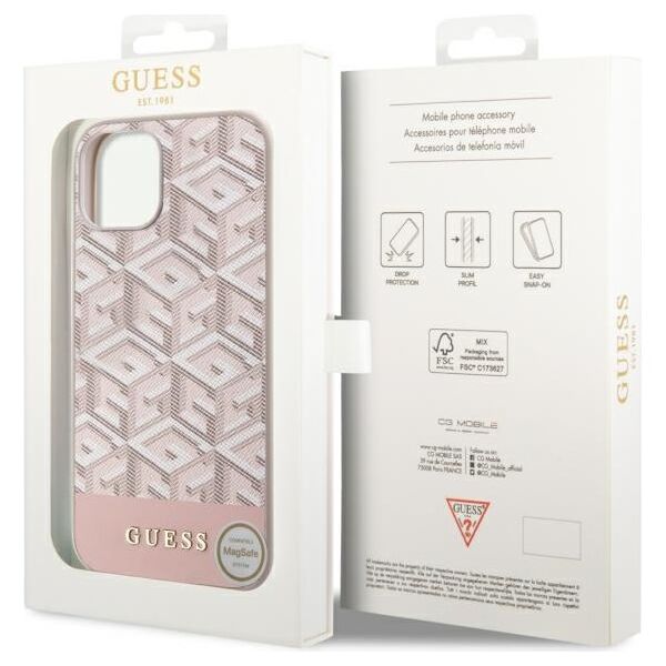 Guess case for iPhone 14 6,1&quot; GUHMP14SHGCFSEP pink harcase Magsafe Gcube PU Stripes 3666339112509