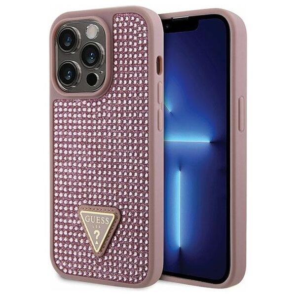 Guess case for iPhone 14 Pro 6,1&quot; GUHCP14LHDGTPP pink hardcase Rhinestone Triangle 3666339120115