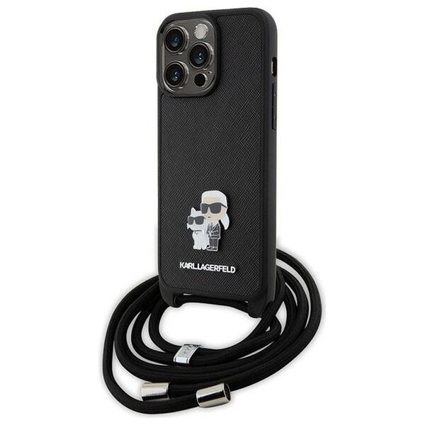 Karl Lagerfeld case for iPhone 15 Pro Max 6,7&quot; KLHCP15XSAKCPSK black HC Saffiano KC Metal Pin Crossbody 3666339165789