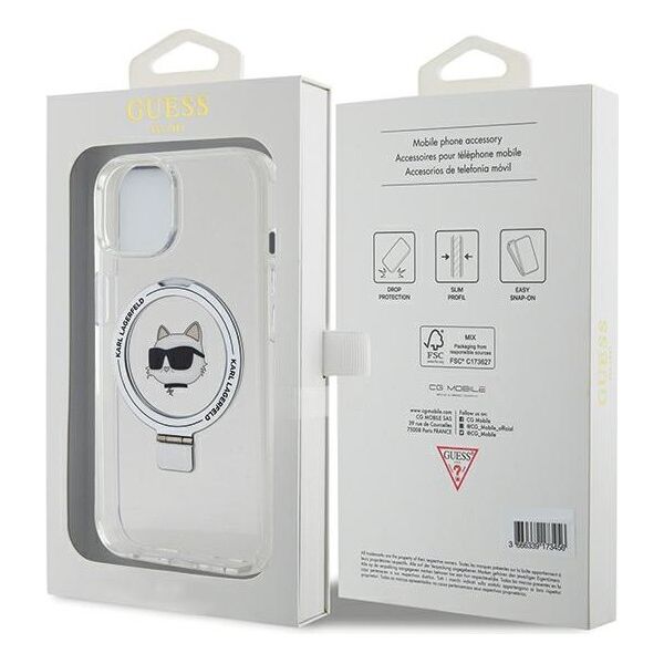Karl Lagerfeld case for iPhone 15 6,1&quot; KLHMP15SHMRSCHH white HC Magsafe Ringstand CH 3666339168636