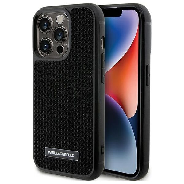 Karl Lagerfeld case for iPhone 15 Pro 6,1&quot; KLHCP15LHDSPLK black hardcase Rhinestone Logo Metal Plate 3666339163136