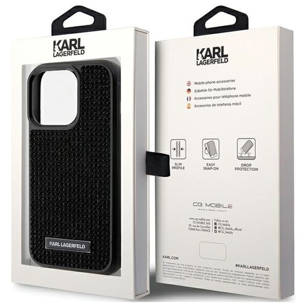 Karl Lagerfeld case for iPhone 15 Pro 6,1&quot; KLHCP15LHDSPLK black hardcase Rhinestone Logo Metal Plate 3666339163136