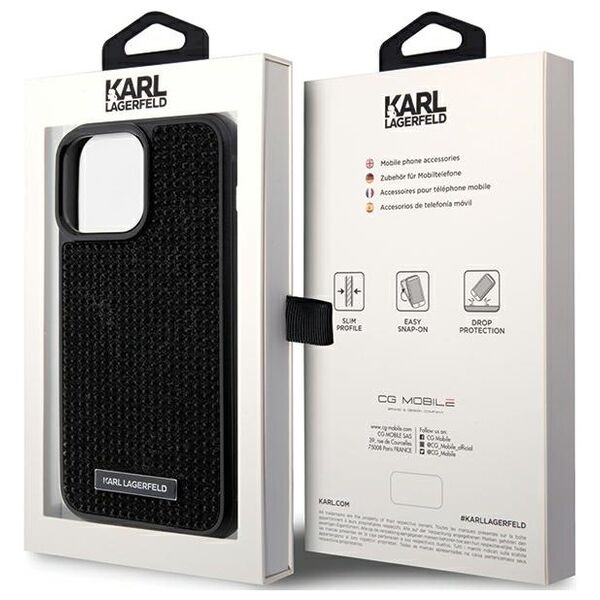 Karl Lagerfeld case for iPhone 15 Pro Max 6,7&quot; KLHCP15XHDSPLK black hardcase Rhinestone Logo Metal Plate 3666339163143