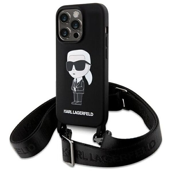 Karl Lagerfeld case for iPhone 15 Pro Max 6,7&quot; KLHCP15XSCBSKNK hardcase black Crossbody Silicone Ikonik 3666339167462
